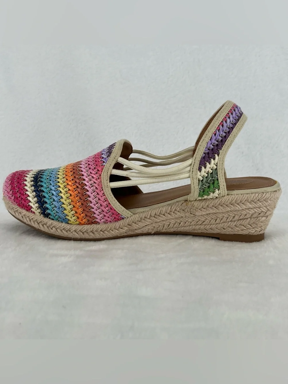Comfortview Clea Espadrille woven rainbow beach colorful spring jute wedge Sz 9W